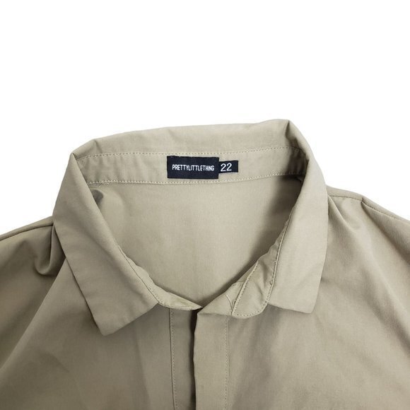 Pretty Little Thing Plus Size 18 Khaki Corset Detail Puff‎ Sleeve Shift Dress - Picture 4 of 7